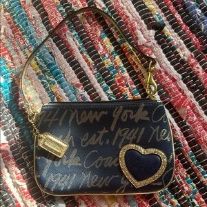 Coach Blue and Gold Elegant Wristlet